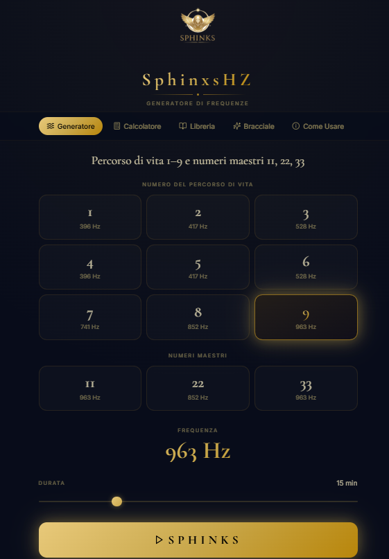 Schermata reale dell'app Sphinxs Hz