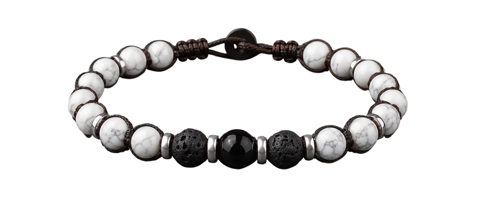 Bracciale SPHINXS in howlite bianca, pietra lavica e pietra nera centrale